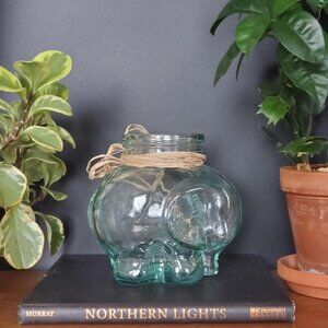 Blue Glass Elephant Jar, Light Blue Italian Glass Elephant Shaped Canister